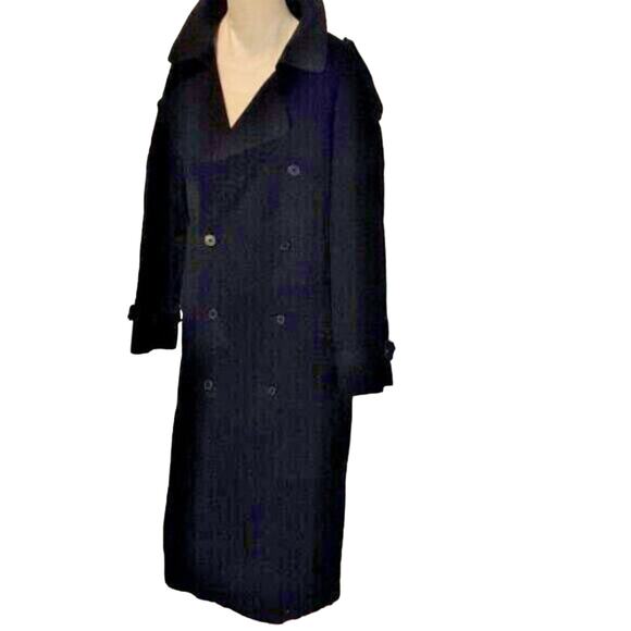 London Fog Cape Back Trench Coat 40R BLACK Double-Breasted Belted Preppy Classy - Picture 7 of 12